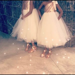 Girls Rose gold sequin tulle flower girl dress